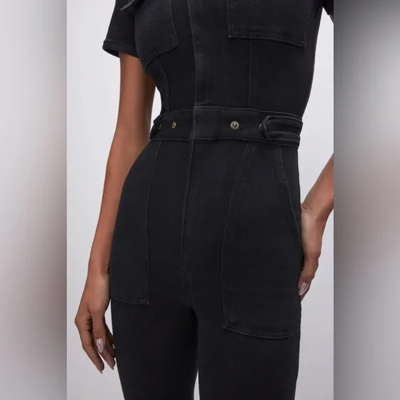Good American Fit For Success Bootcut Black Denim Jumpsuit - Picture 3 of 7